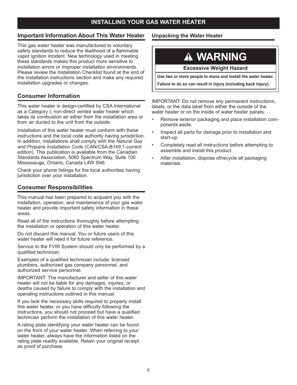 Warning | John Wood Atmospheric Gas (Standard) User Manual | Page 6 / 40