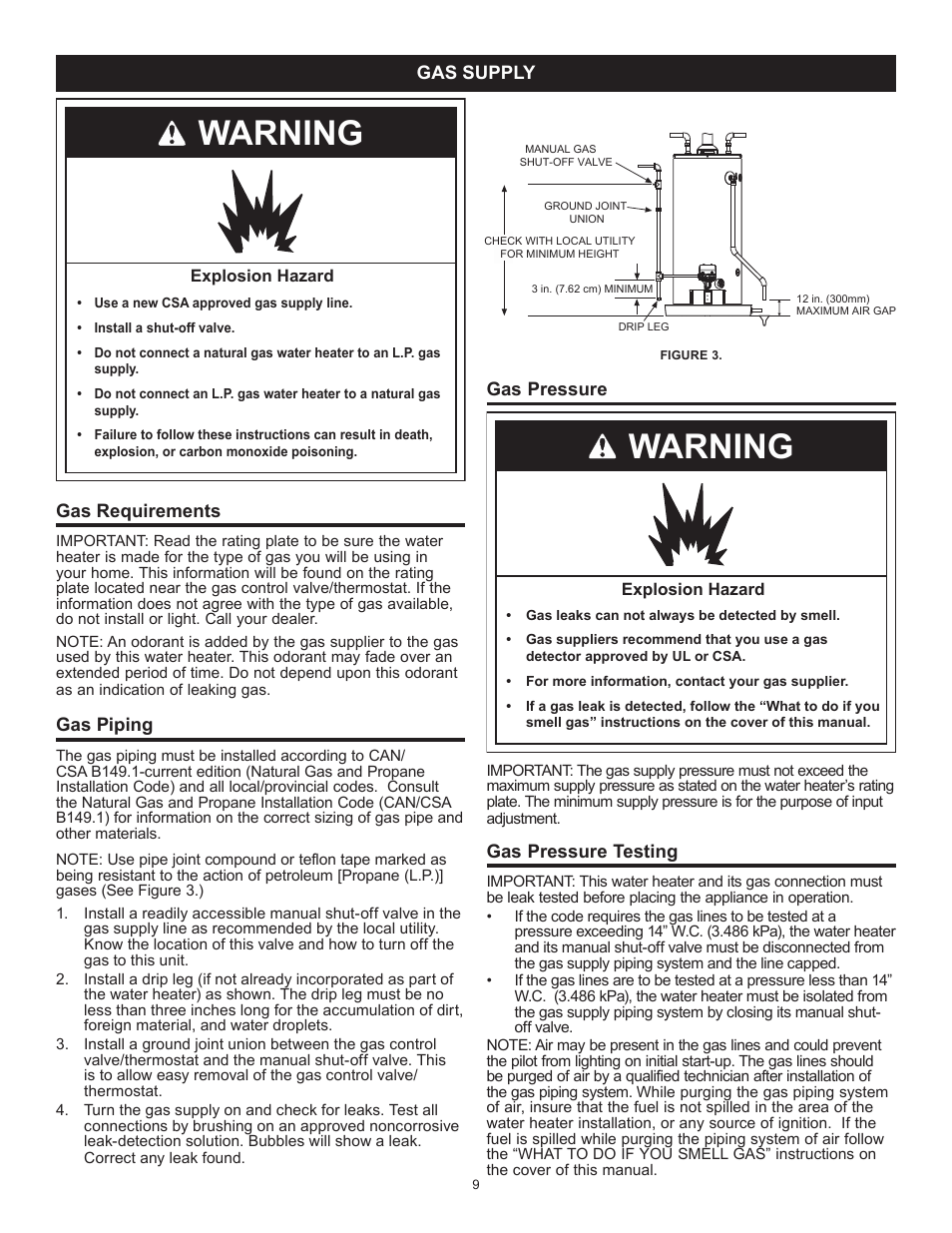 Warning | John Wood Atmospheric Gas (Standard) User Manual | Page 9 / 40