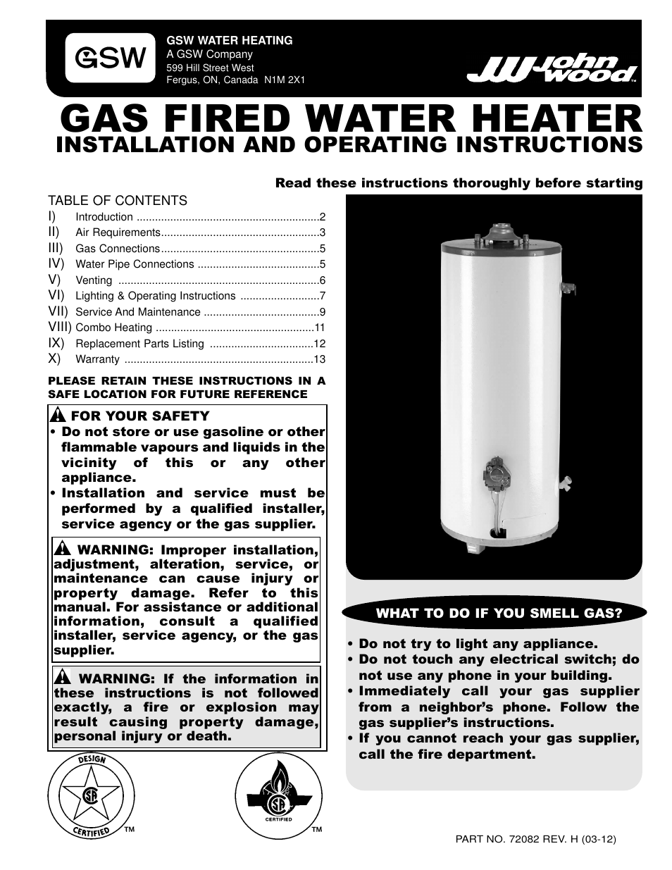 John Wood Atmospheric Gas (Non-FVIR) User Manual | 13 pages