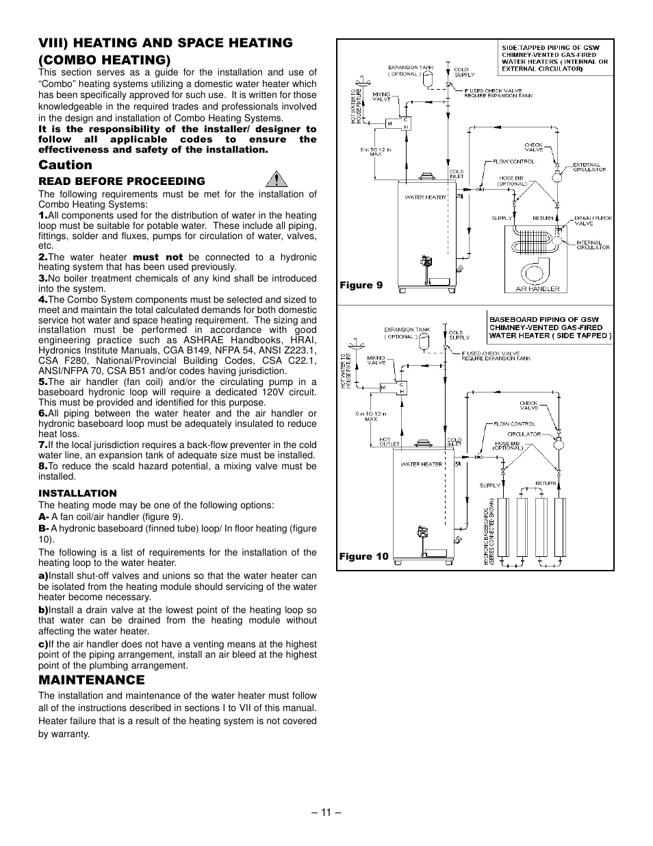 Viii) heating and space heating (combo heating), Caution, Maintenance | John Wood Atmospheric Gas (Non-FVIR) User Manual | Page 11 / 13