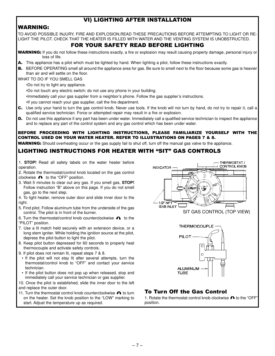 Vi) lighting after installation warning, For your safety read before lighting | John Wood Atmospheric Gas (Non-FVIR) User Manual | Page 7 / 13