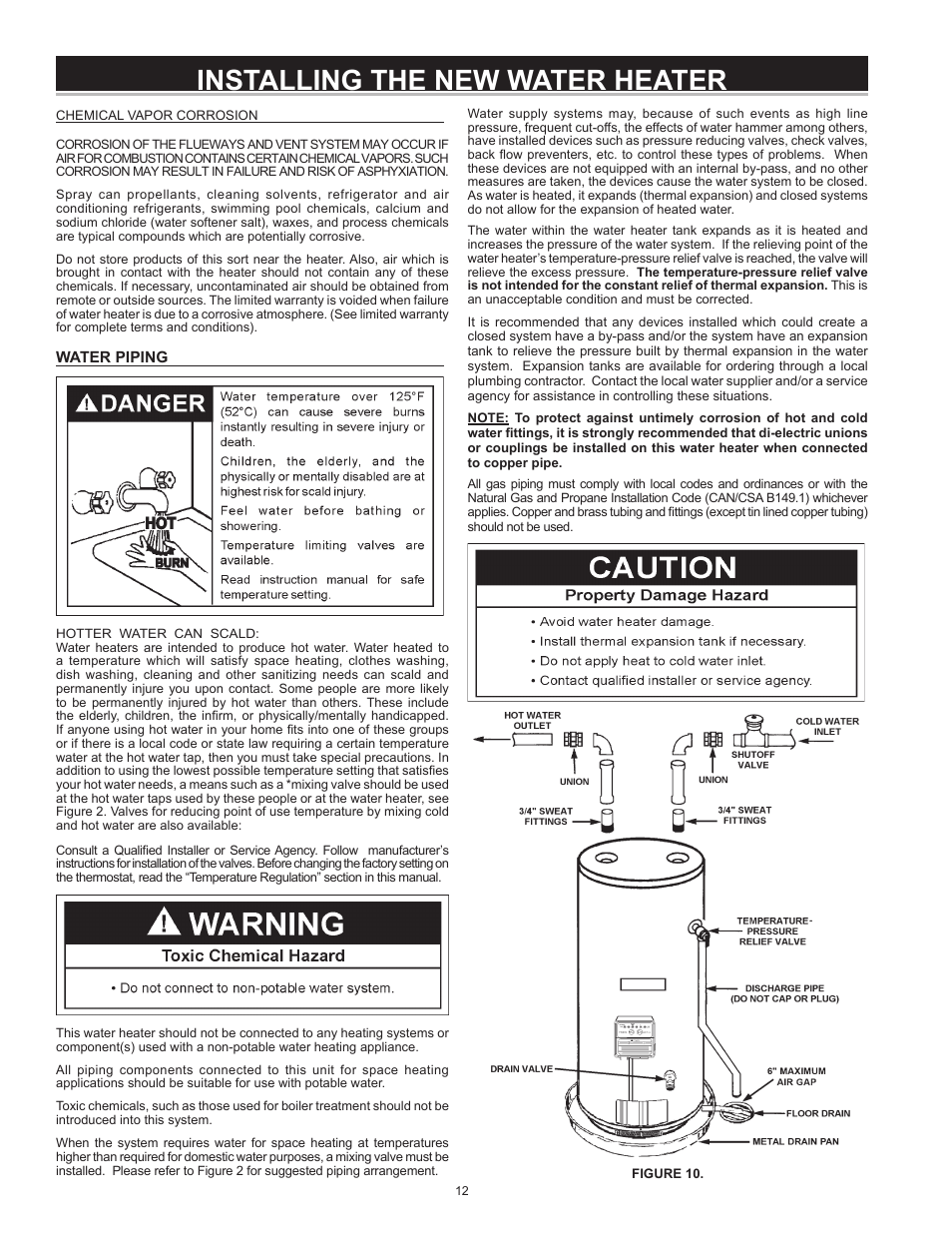 Installing the new water heater | John Wood Envirosense Power Vent User Manual | Page 12 / 36