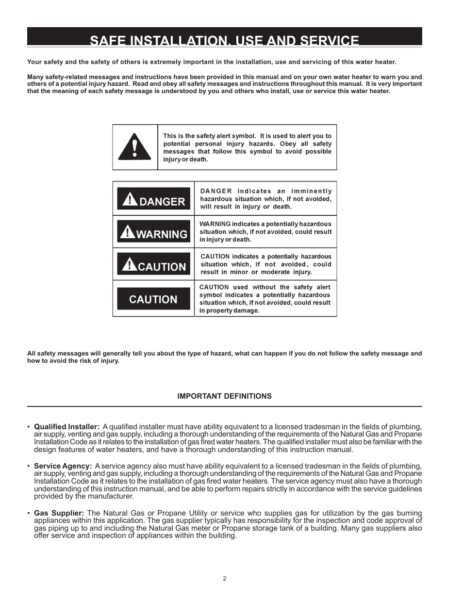 Safe installation, use and service | John Wood Envirosense Power Vent User Manual | Page 2 / 36