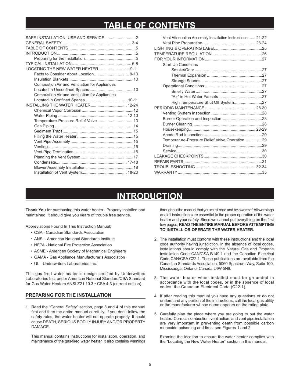 Introduction table of contents | John Wood Envirosense Power Vent User Manual | Page 5 / 36