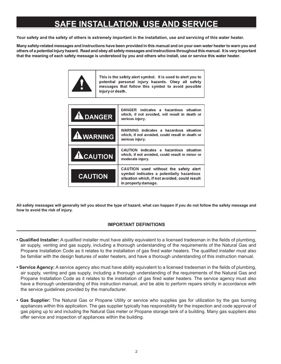 Safe installation, use and service | John Wood Envirosense Power Direct Vent (prior to May 2010) User Manual | Page 2 / 42