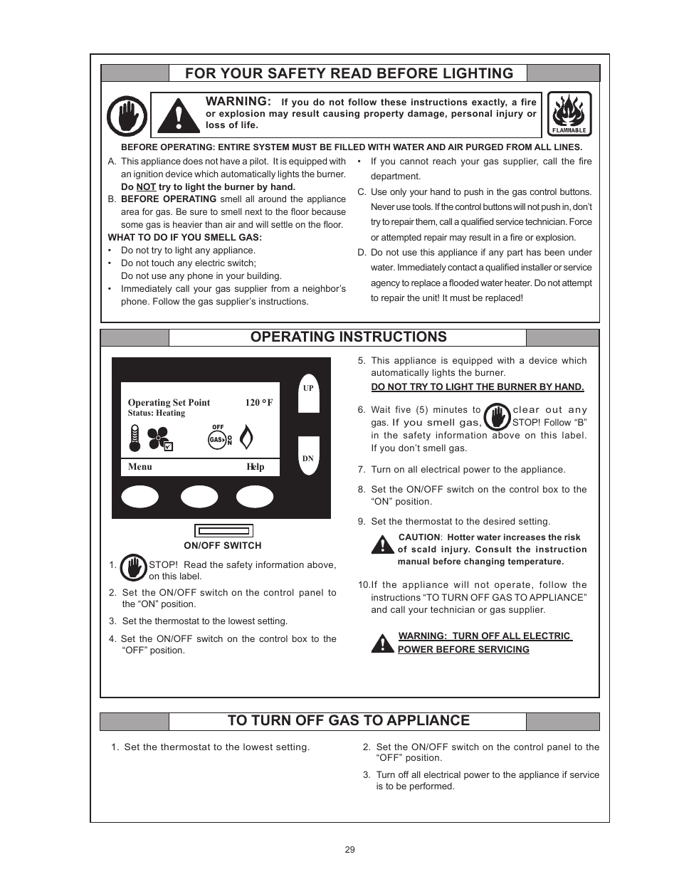 Operating instructions, Warning | John Wood Envirosense Power Direct Vent (prior to May 2010) User Manual | Page 29 / 42