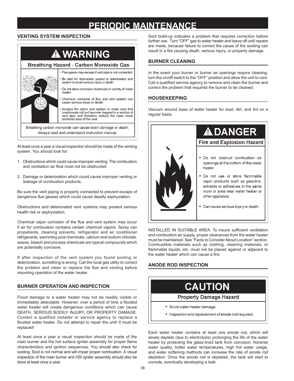 Periodic maintenance | John Wood Envirosense Power Direct Vent (prior to May 2010) User Manual | Page 36 / 42