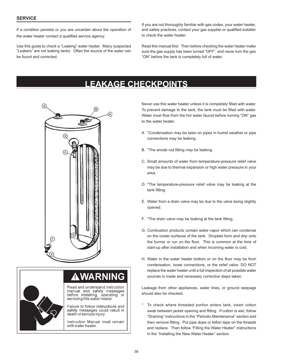 Leakage checkpoints | John Wood Envirosense Power Direct Vent (prior to May 2010) User Manual | Page 38 / 42