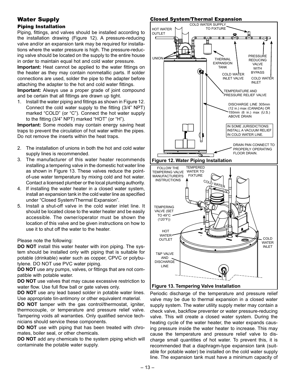 Water supply | John Wood Power Direct Vent (ENERGY STAR) User Manual | Page 13 / 34