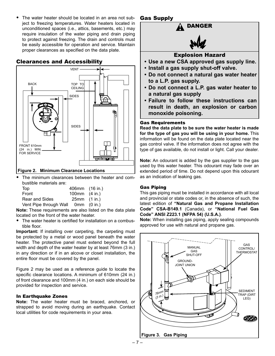 Clearances and accessibility | John Wood Power Direct Vent (ENERGY STAR) User Manual | Page 7 / 34