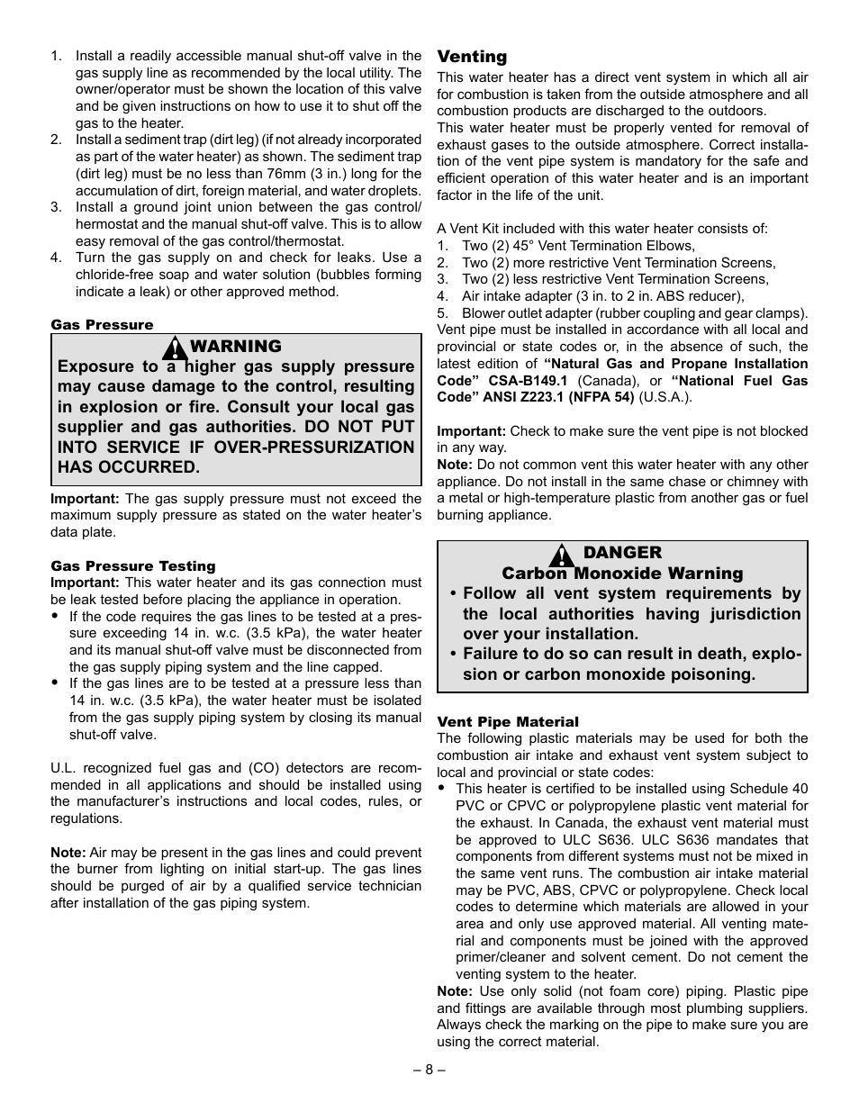 John Wood Power Direct Vent (ENERGY STAR) User Manual | Page 8 / 34