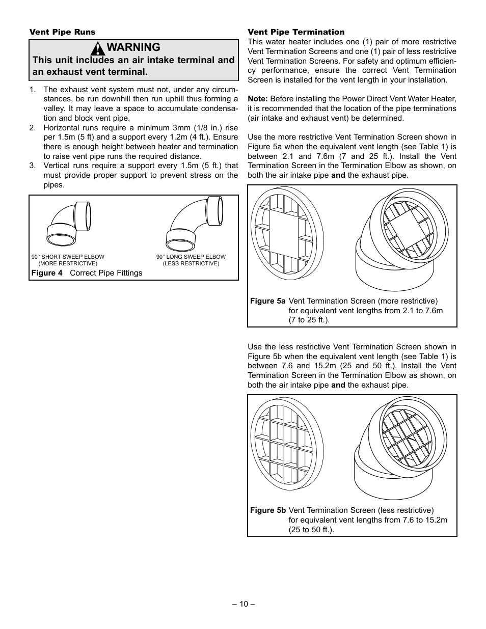 Warning | John Wood Power Direct Vent (Non-ENERGY STAR qualified models) User Manual | Page 10 / 34