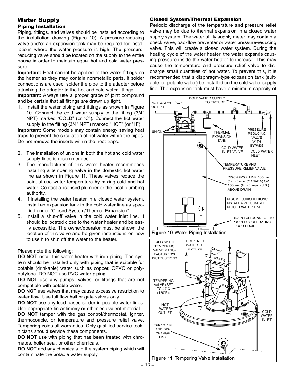 Water supply | John Wood Power Direct Vent (Non-ENERGY STAR qualified models) User Manual | Page 13 / 34