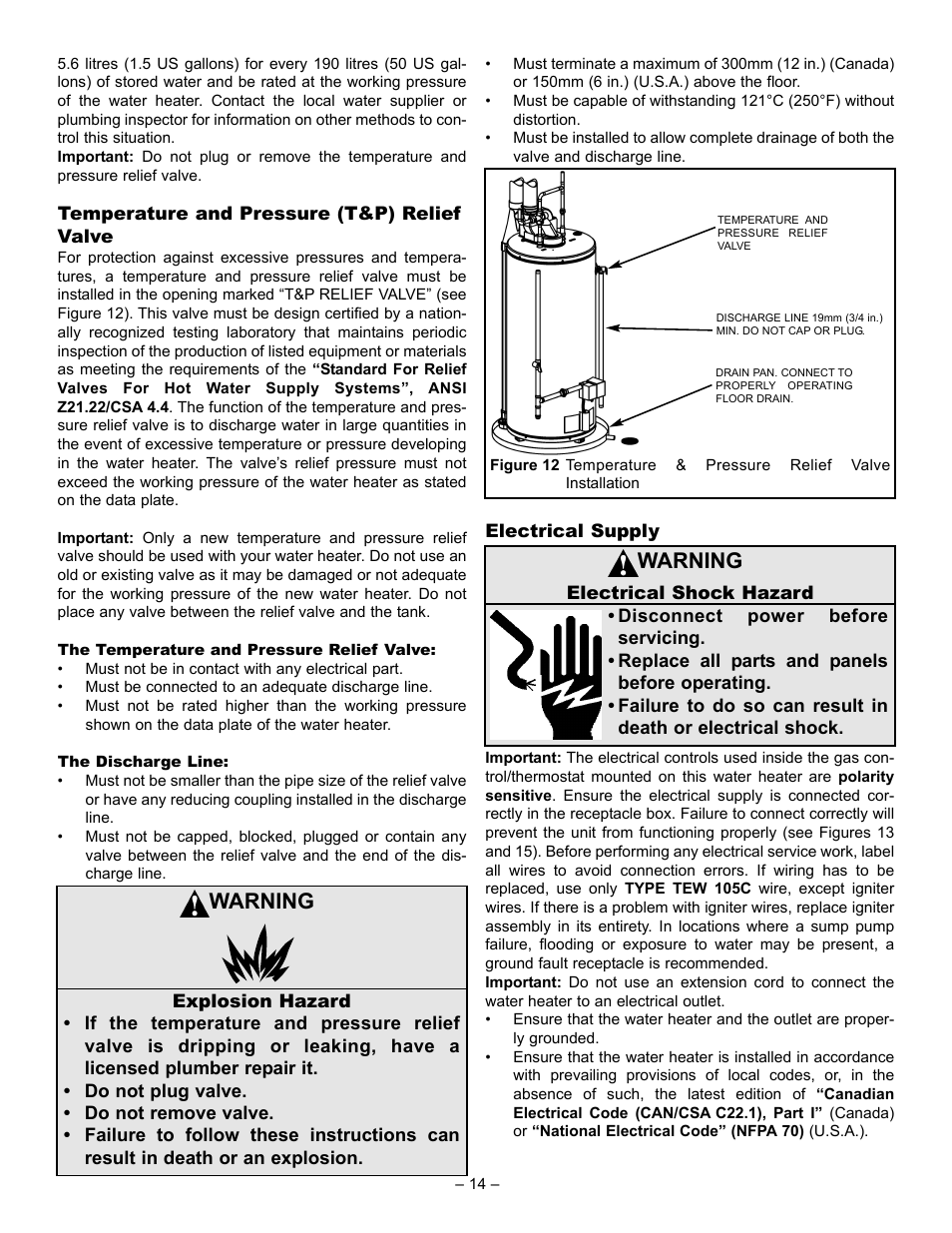 Warning | John Wood Power Direct Vent (Non-ENERGY STAR qualified models) User Manual | Page 14 / 34