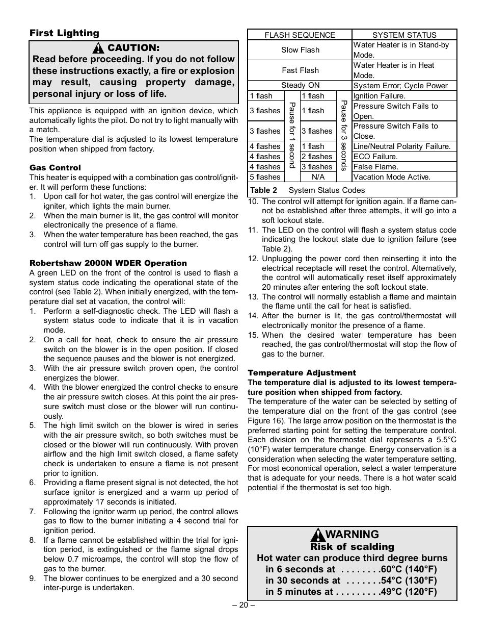 Warning | John Wood Power Direct Vent (Non-ENERGY STAR qualified models) User Manual | Page 20 / 34