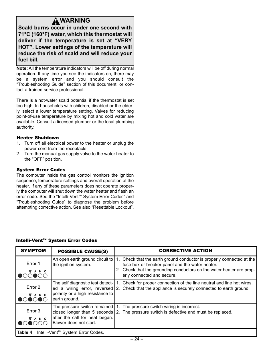 Warning | John Wood Power Direct Vent (Non-ENERGY STAR qualified models) User Manual | Page 24 / 34