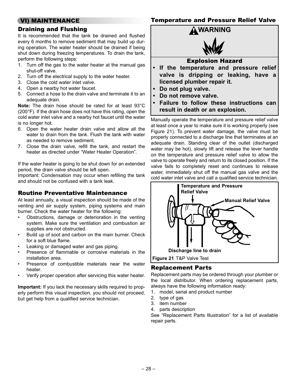 Warning | John Wood Power Direct Vent (Non-ENERGY STAR qualified models) User Manual | Page 28 / 34