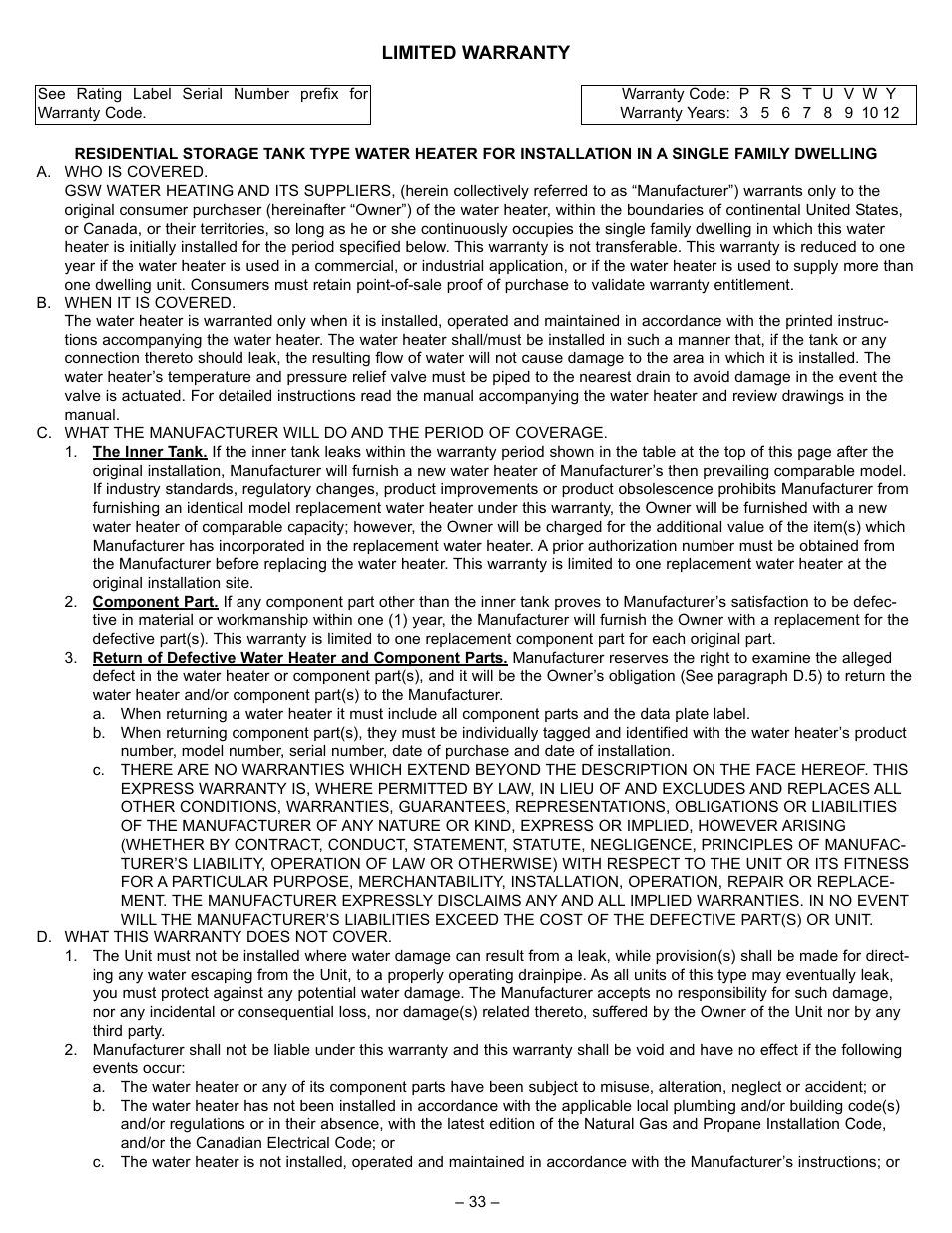 John Wood Power Direct Vent (Non-ENERGY STAR qualified models) User Manual | Page 33 / 34