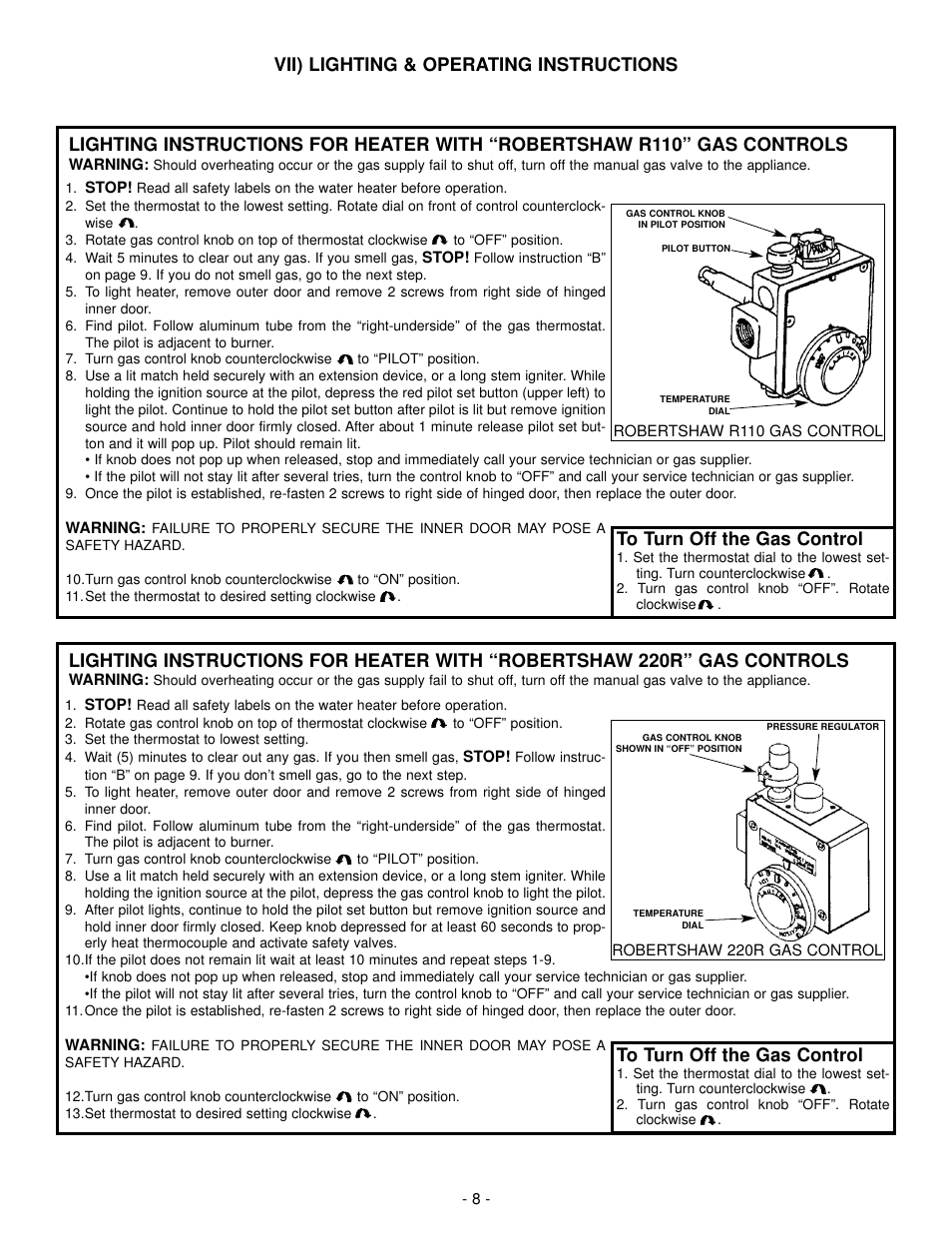 Vii) lighting & operating instructions | John Wood Direct Vent Models No Longer in Production User Manual | Page 8 / 13