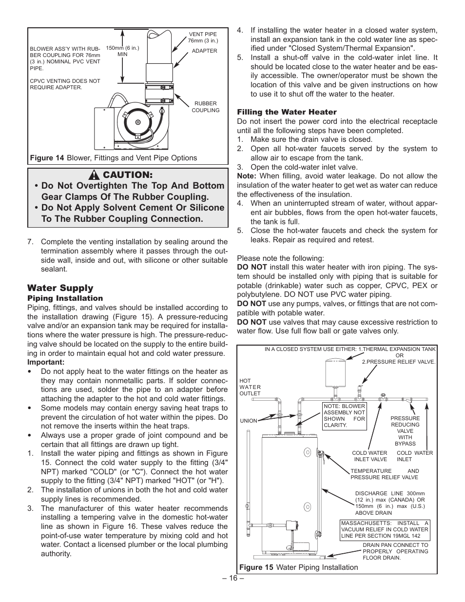 Water supply | John Wood Superflue Power Vent (75 Gallon) User Manual | Page 16 / 38