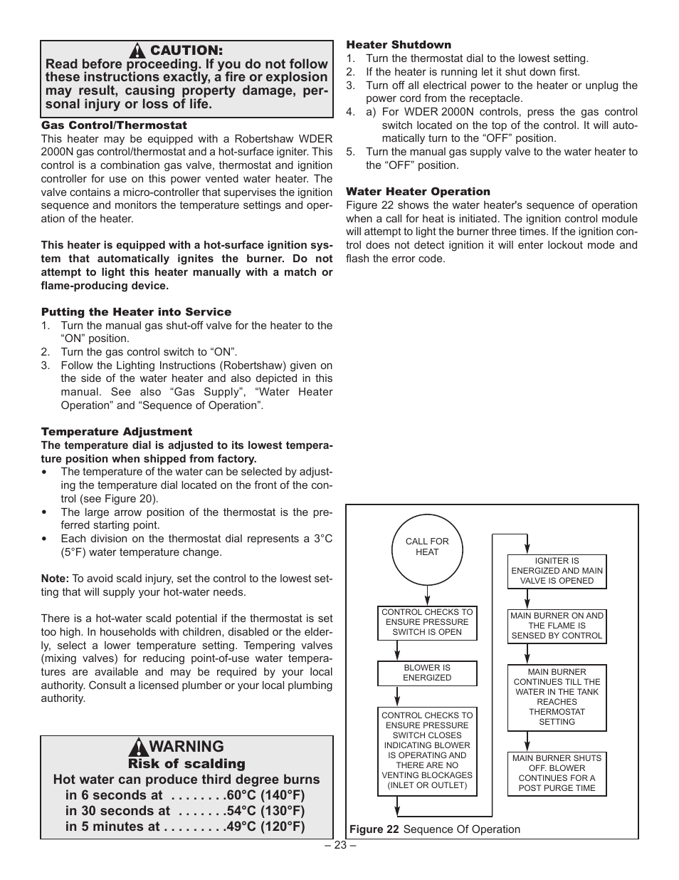 Warning | John Wood Superflue Power Vent (75 Gallon) User Manual | Page 23 / 38