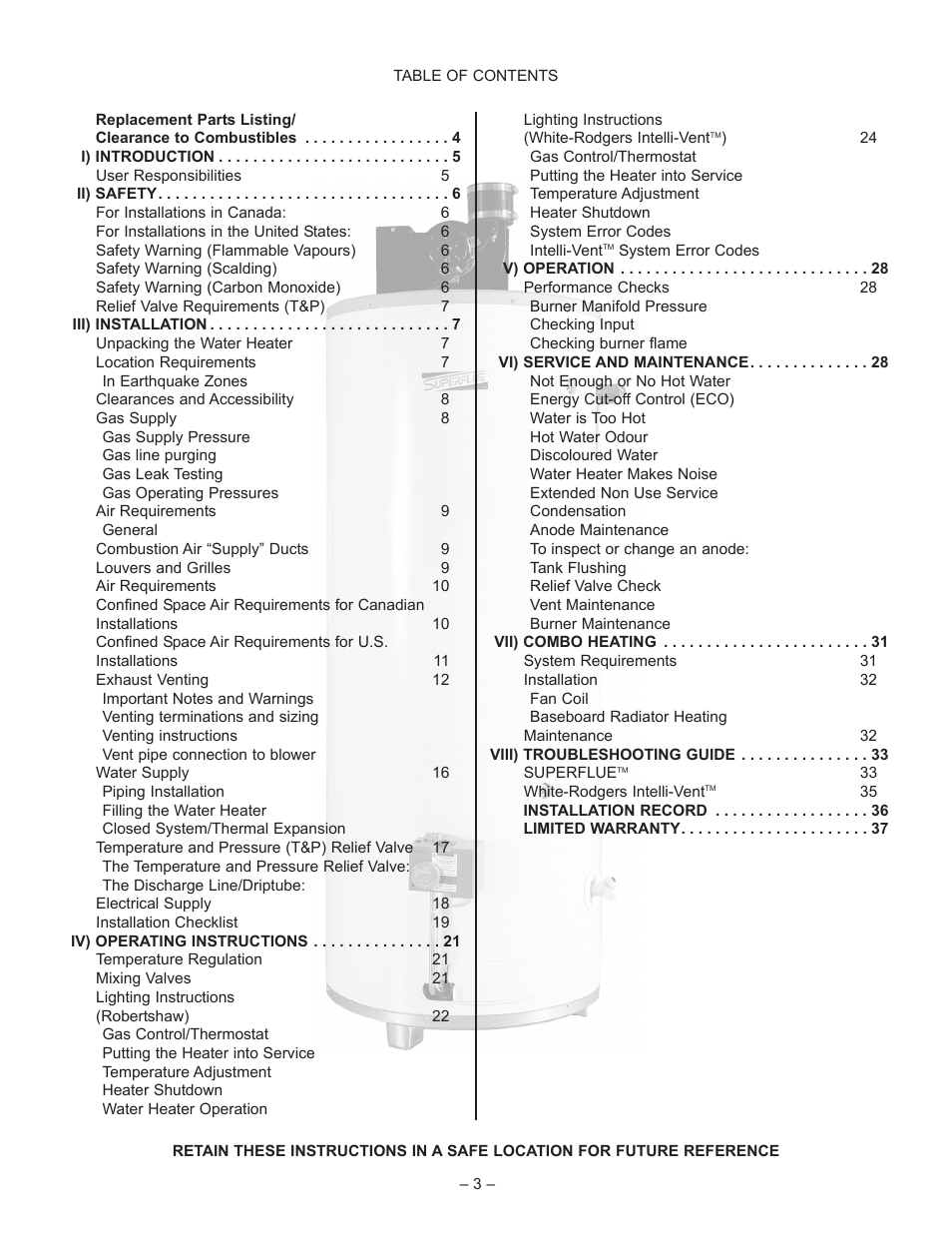 John Wood Superflue Power Vent (75 Gallon) User Manual | Page 3 / 38