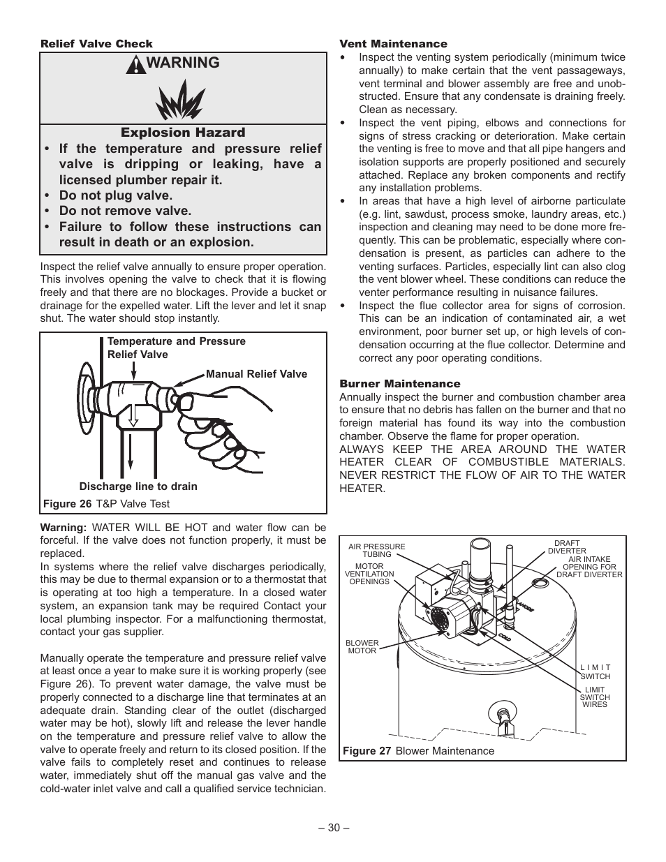 Warning | John Wood Superflue Power Vent (75 Gallon) User Manual | Page 30 / 38