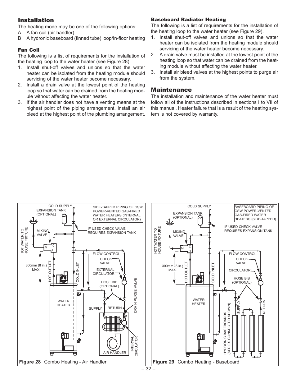 Installation, Maintenance | John Wood Superflue Power Vent (75 Gallon) User Manual | Page 32 / 38