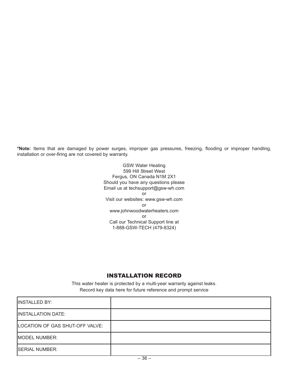 John Wood Superflue Power Vent (75 Gallon) User Manual | Page 36 / 38