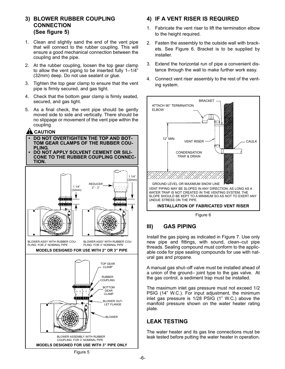 4) if a vent riser is required, Iii) gas piping, Leak testing | John Wood Superflue Power Vent (before FVIR technology) User Manual | Page 8 / 21