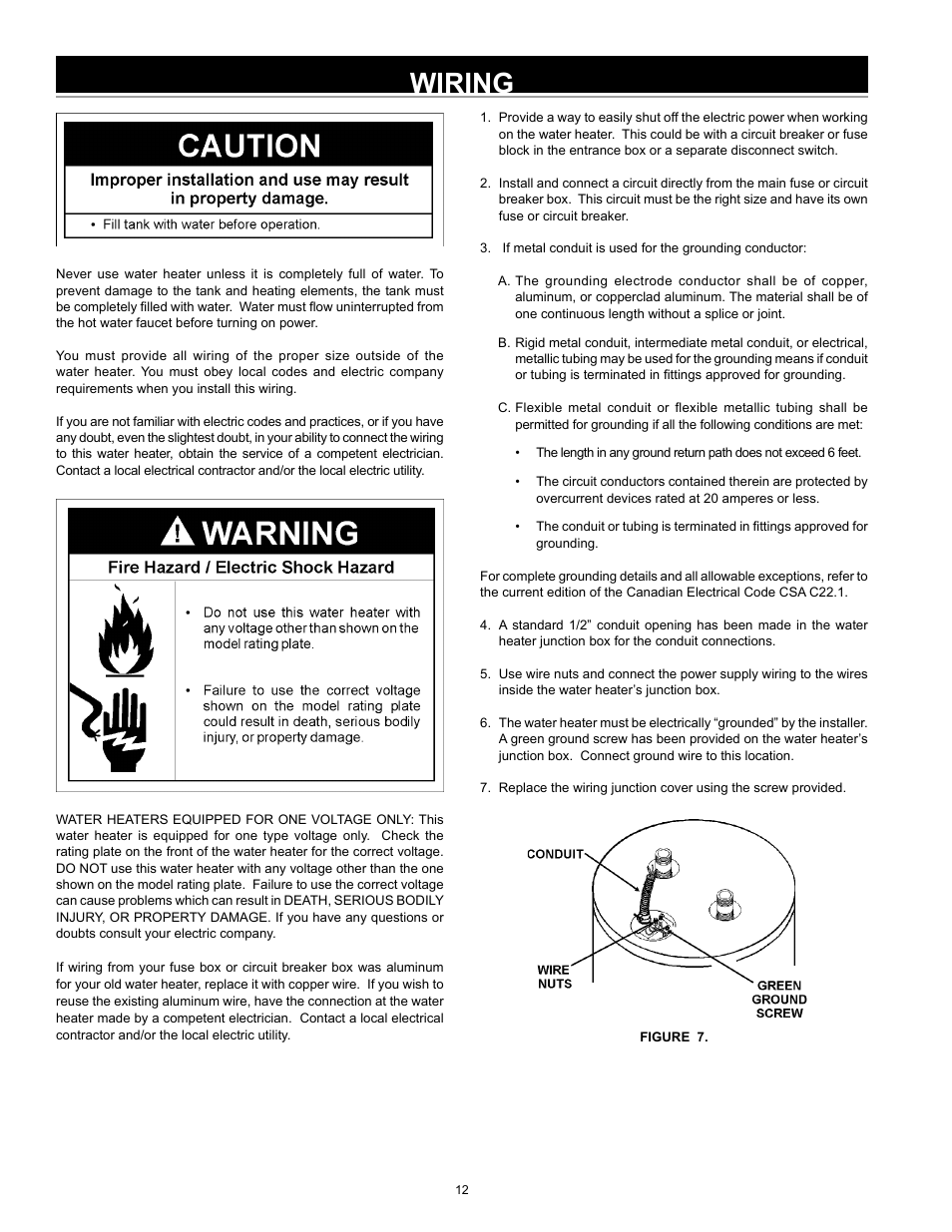 Wiring | John Wood Electric Water Heaters - NEW User Manual | Page 12 / 28