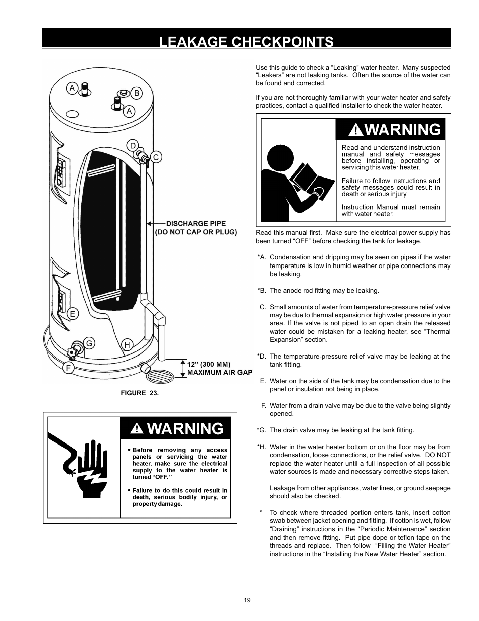 Leakage checkpoints | John Wood Electric Water Heaters - NEW User Manual | Page 19 / 28