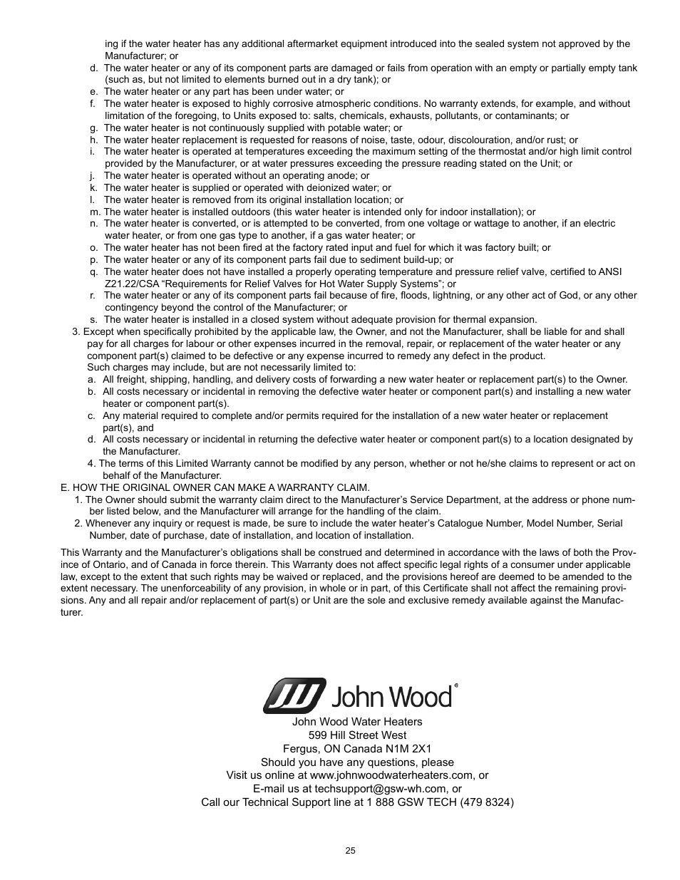 John Wood Electric Water Heaters - NEW User Manual | Page 25 / 28