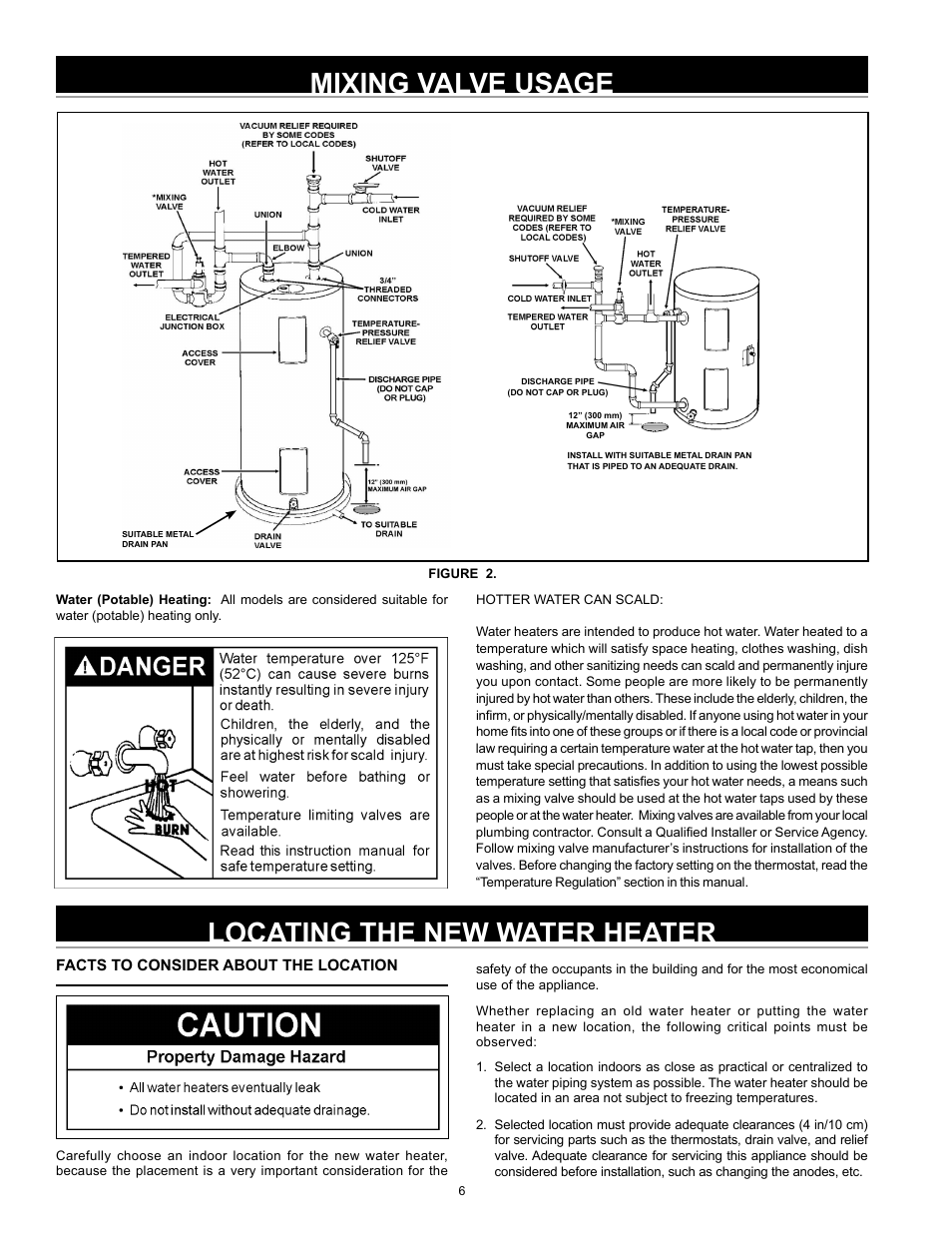 Mixing valve usage, Locating the new water heater | John Wood Electric Water Heaters - NEW User Manual | Page 6 / 28