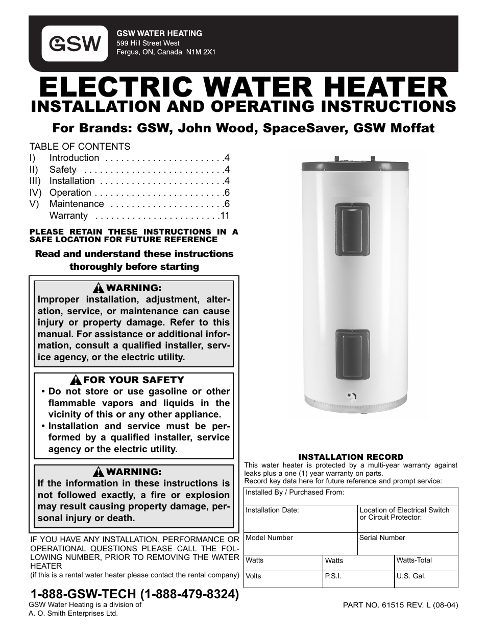 John Wood Electric Water Heaters User Manual | 12 pages