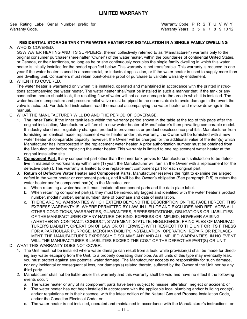 John Wood Electric Water Heaters User Manual | Page 11 / 12