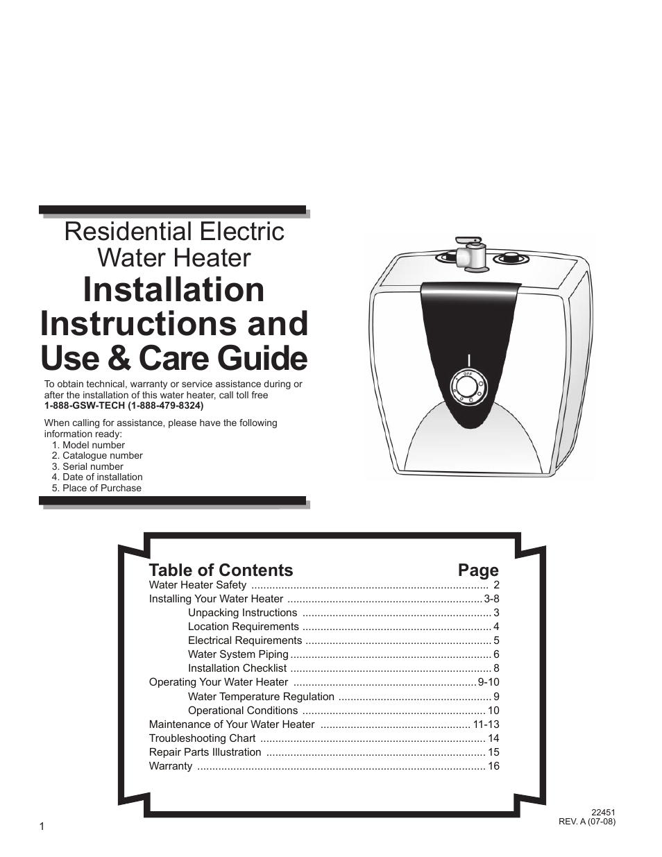 John Wood SpaceSaver (2.5 Gallon) User Manual | 16 pages