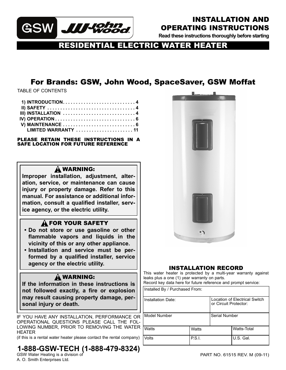 John Wood SpaceSaver (all models except 2.5 Gallon) User Manual | 12 pages