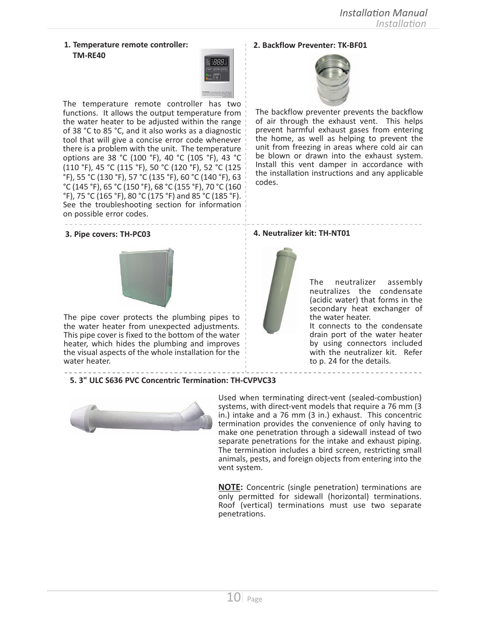 Installation installation manual | John Wood Takagi - 240H-340H-540H User Manual | Page 10 / 60