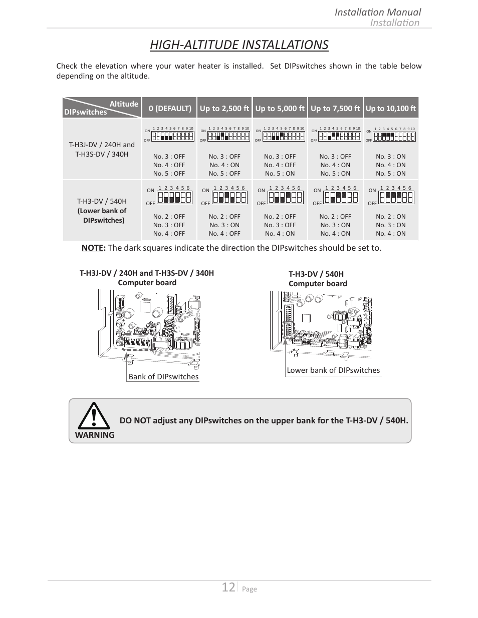 High-altitude installations, Installation installation manual | John Wood Takagi - 240H-340H-540H User Manual | Page 12 / 60