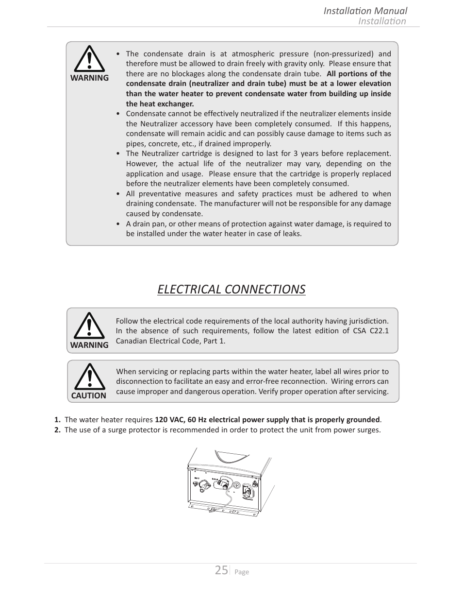 Electrical connections | John Wood Takagi - 240H-340H-540H User Manual | Page 25 / 60