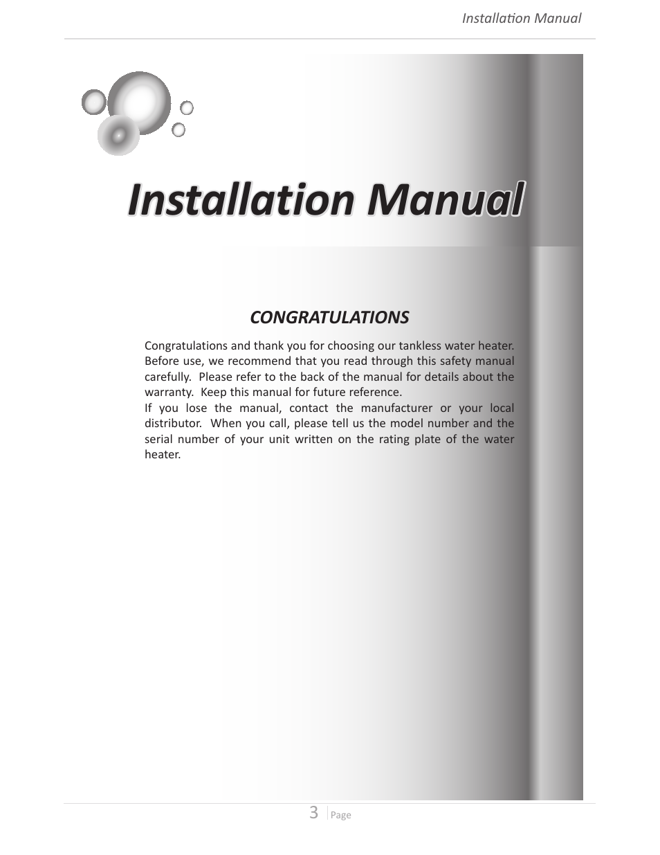 Installation manual | John Wood Takagi - 240H-340H-540H User Manual | Page 3 / 60