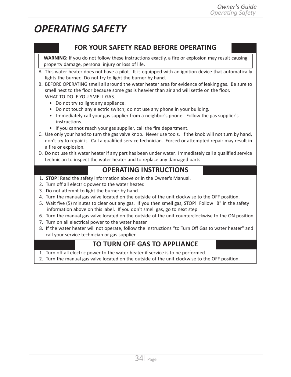 Operating safety, For your safety read before operating, Operating instructions | John Wood Takagi - 240H-340H-540H User Manual | Page 34 / 60