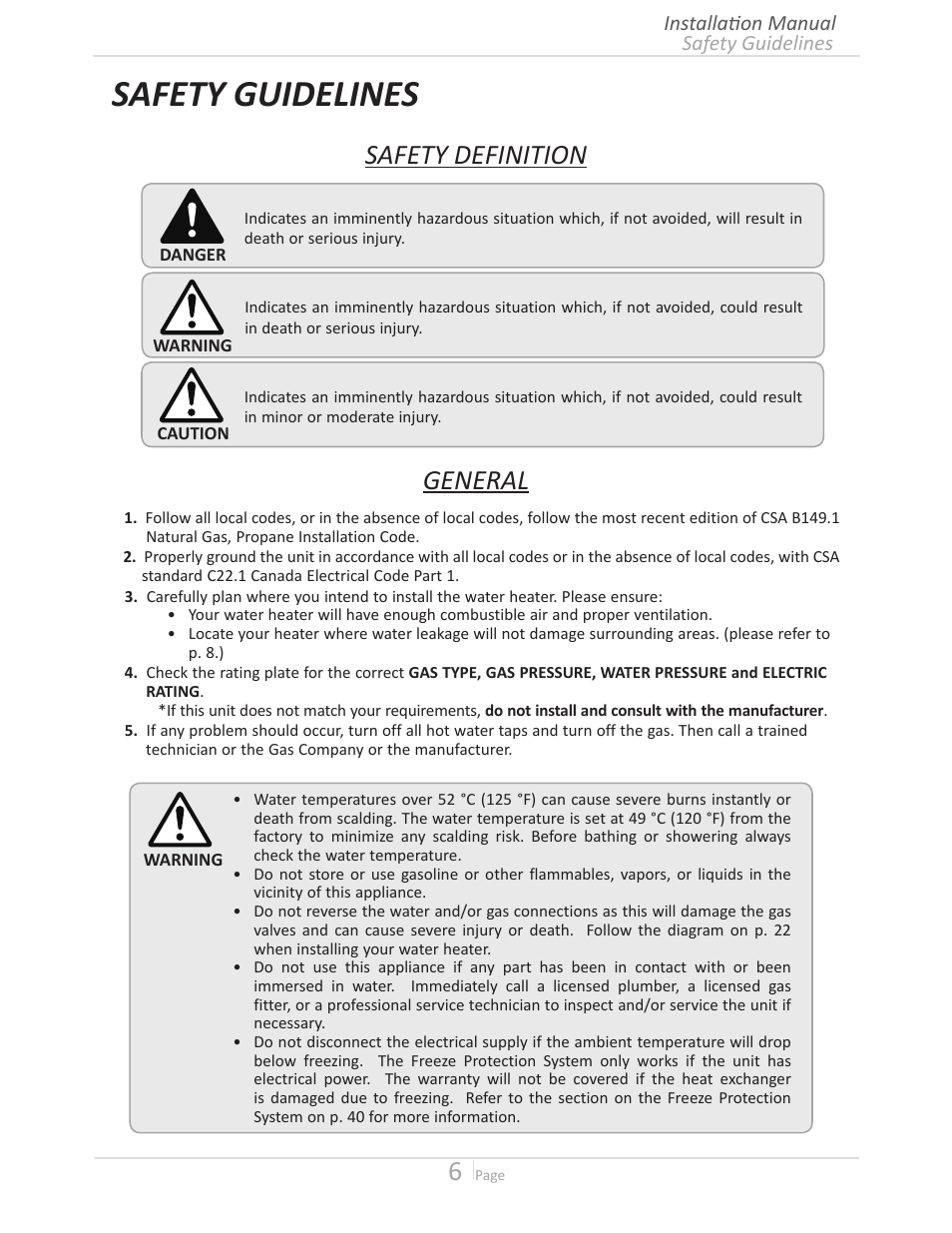 Safety guidelines, Safety definition general | John Wood Takagi - 240H-340H-540H User Manual | Page 6 / 60