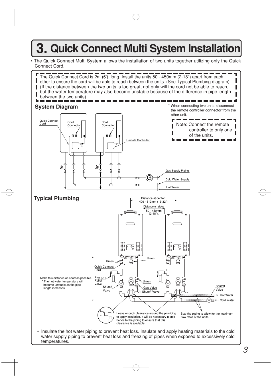 Quick connect multi system installation, Typical plumbing, System diagram | John Wood Noritz Concentric Vent - NR98-DVC (N-0751M) User Manual | Page 3 / 26