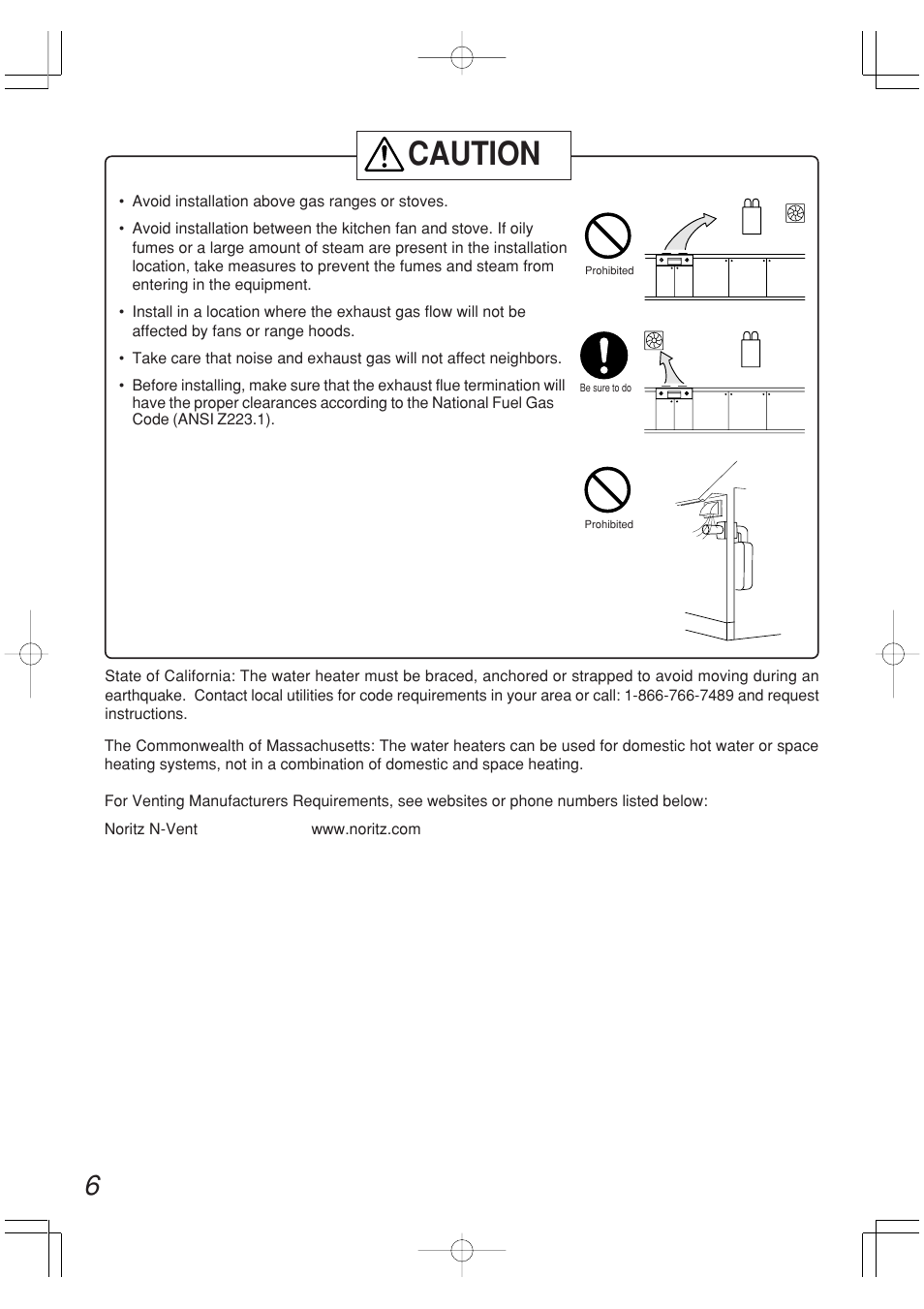 Caution | John Wood Noritz Concentric Vent - NR98-DVC (N-0751M) User Manual | Page 6 / 26