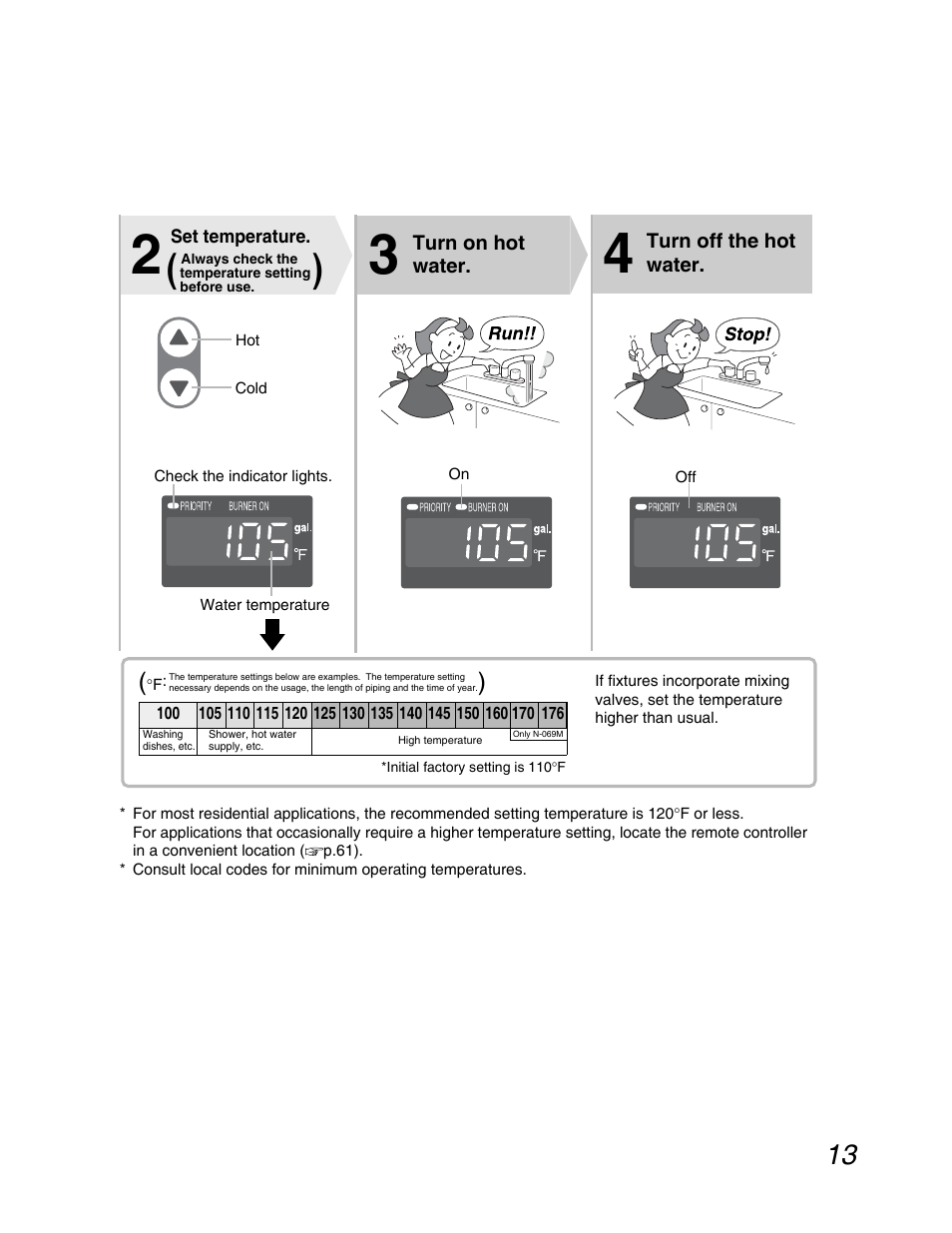 Temperature settings | John Wood Noritz N-069M_N-069S User Manual | Page 13 / 66