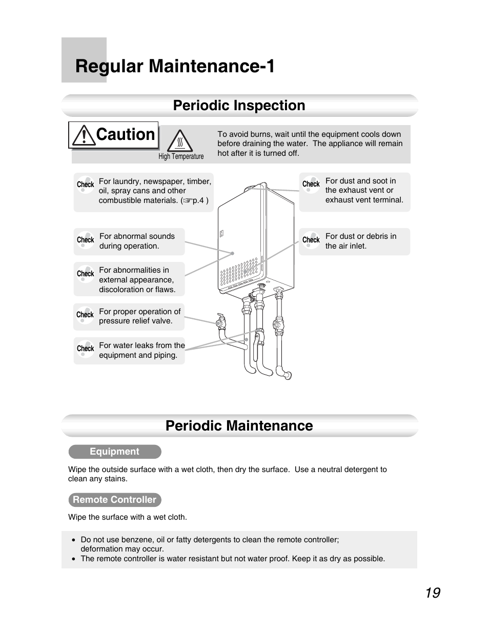 Regular maintenance, Regular maintenance-1, Caution | Periodic maintenance, Periodic inspection | John Wood Noritz N-069M_N-069S User Manual | Page 19 / 66