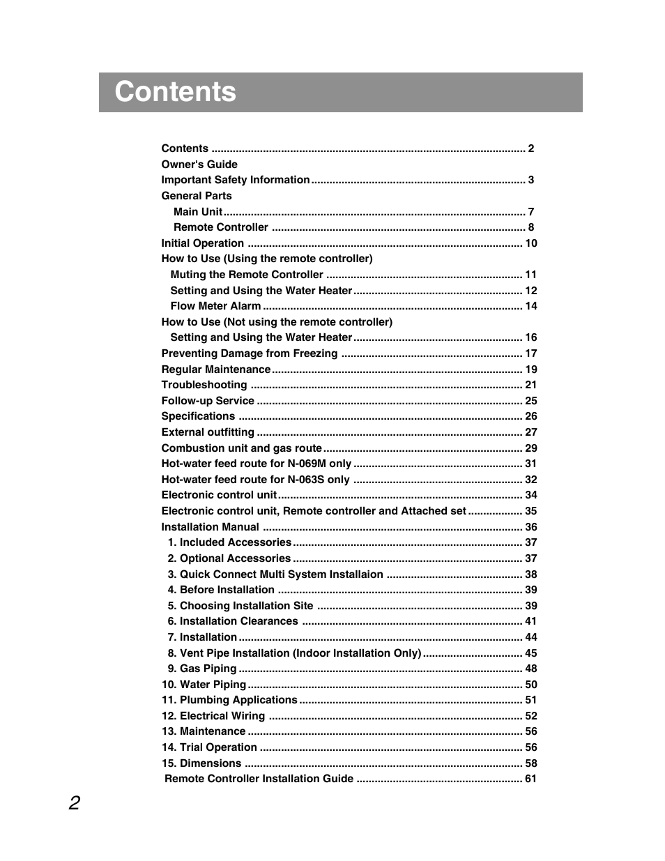 John Wood Noritz N-069M_N-069S User Manual | Page 2 / 66