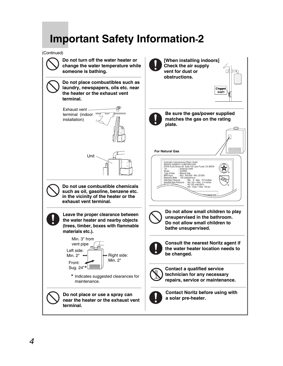 Important safety information | John Wood Noritz N-069M_N-069S User Manual | Page 4 / 66